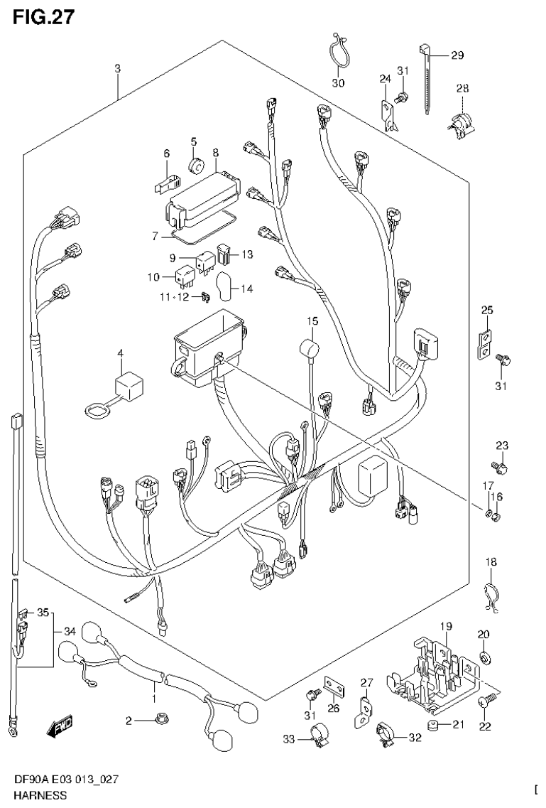 Suzuki DF80A, DF90A HARNESS parts diagram